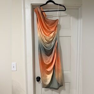 Elliatt Satin Ombre Slip Dress in Orange, Cream & Gray